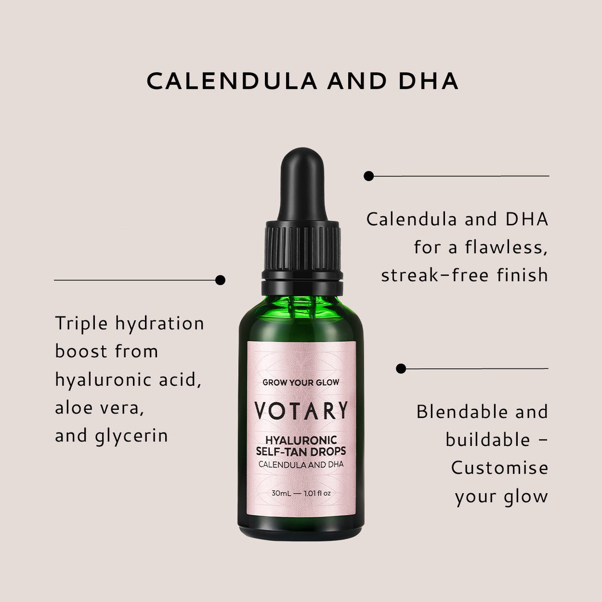 Hyaluronic Self-Tan Drops, Calendula and DHA -30ml